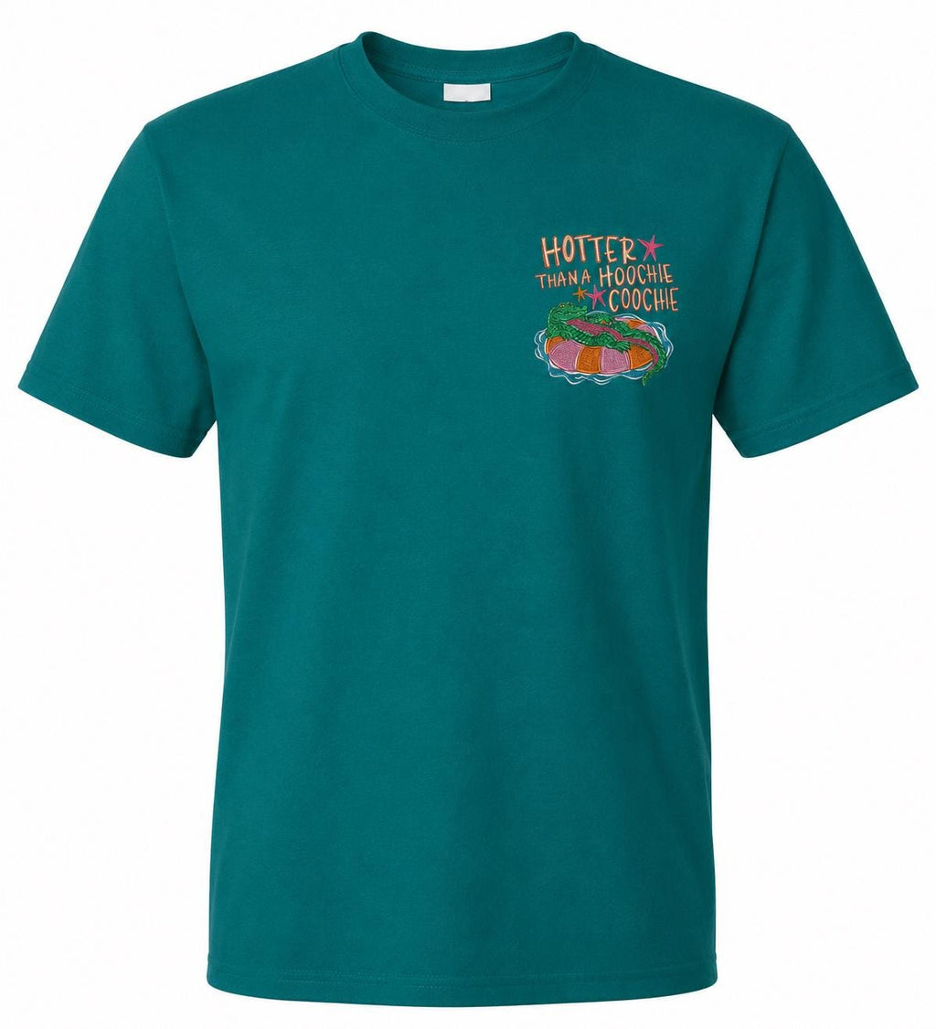 Hotter Than A Hoochie Coochie Embroidered Shirt, Funny Southern Tee, Alligator Pocket Tee, Country Girl Shirt, Summer Graphic T-Shirt
