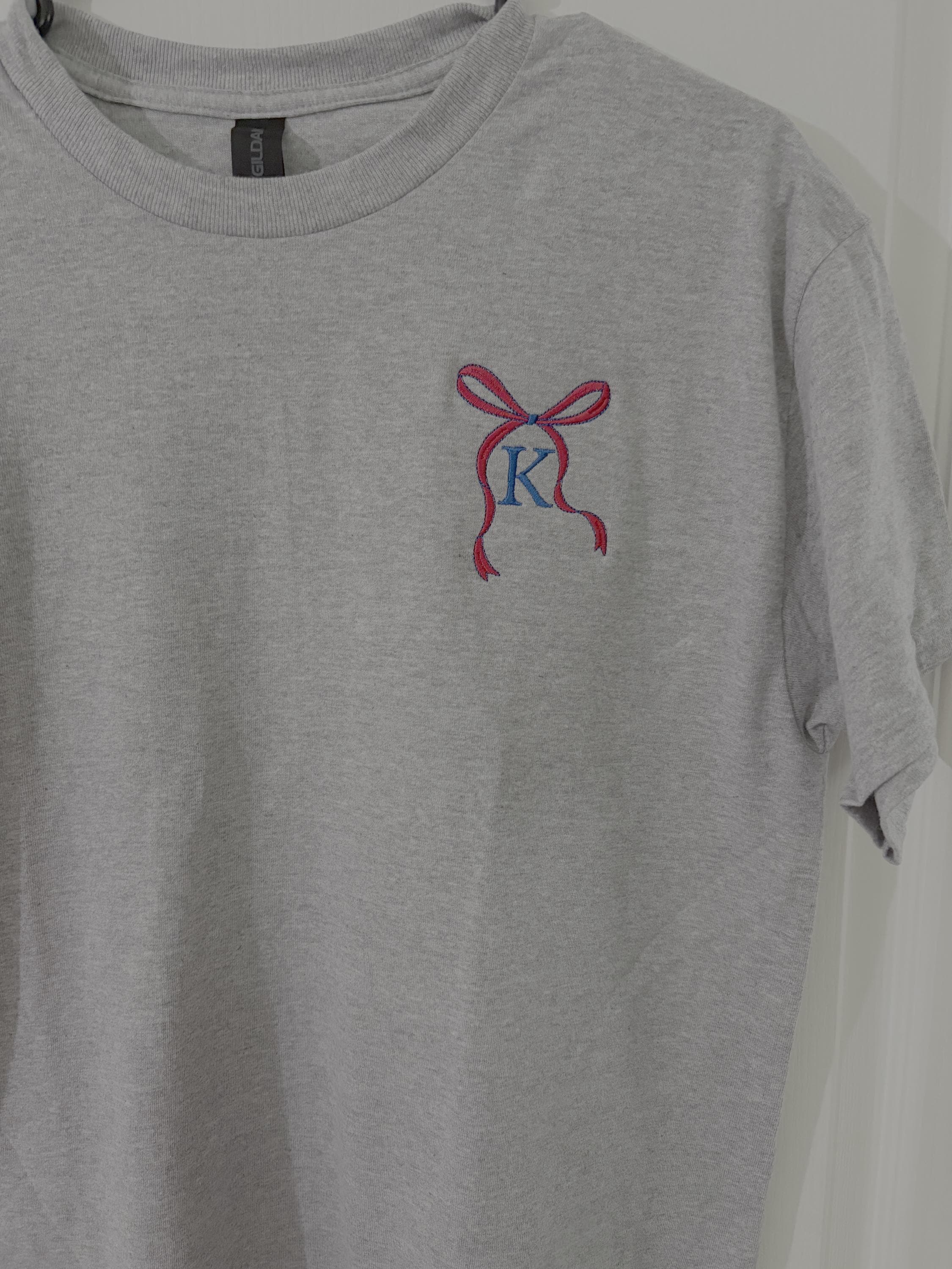 Embroidered Monogram Bow Shirt, Red White Blue Coquette Tee, 4th of July Patriotic Top