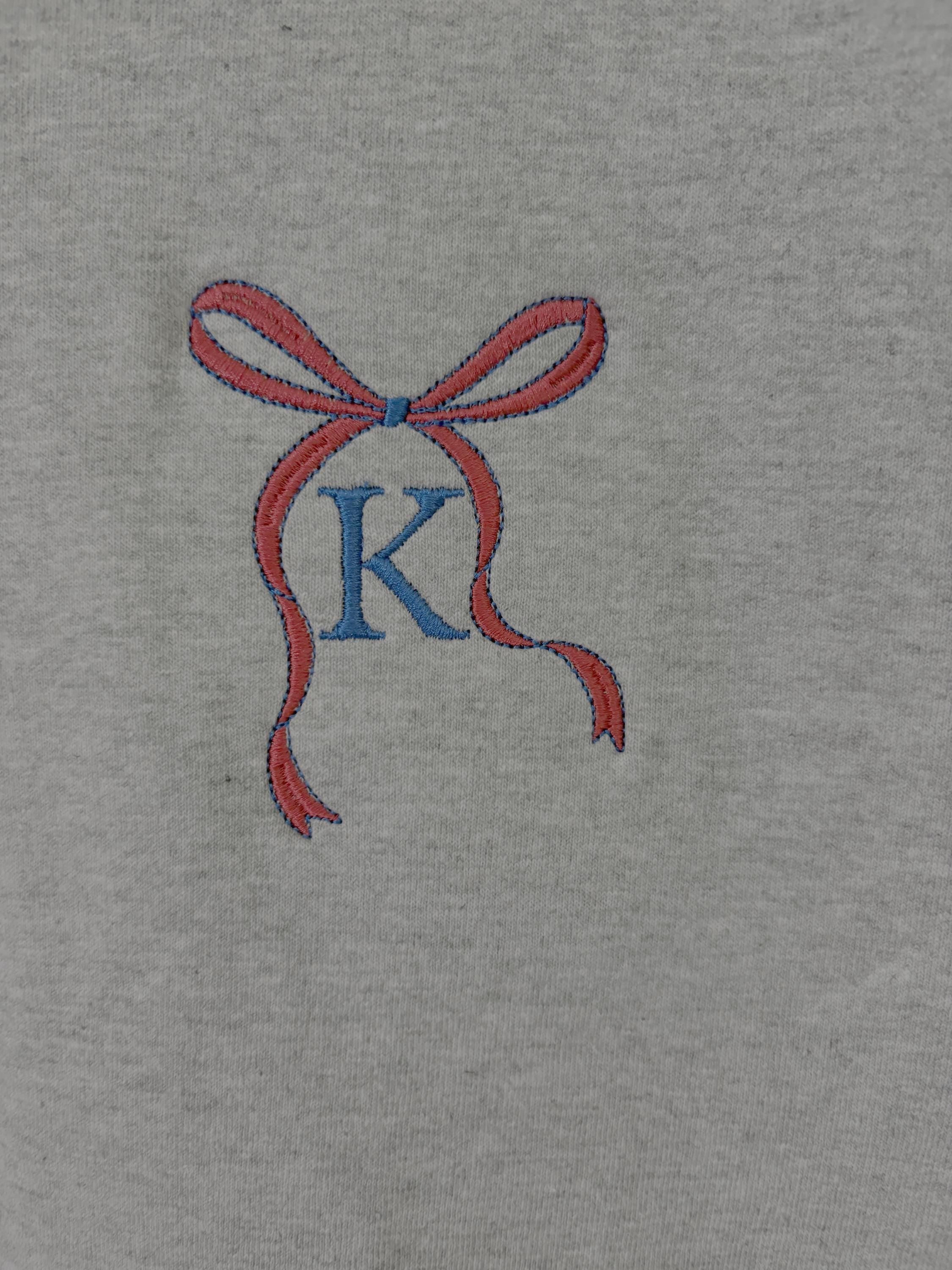 Embroidered Monogram Bow Shirt, Red White Blue Coquette Tee, 4th of July Patriotic Top