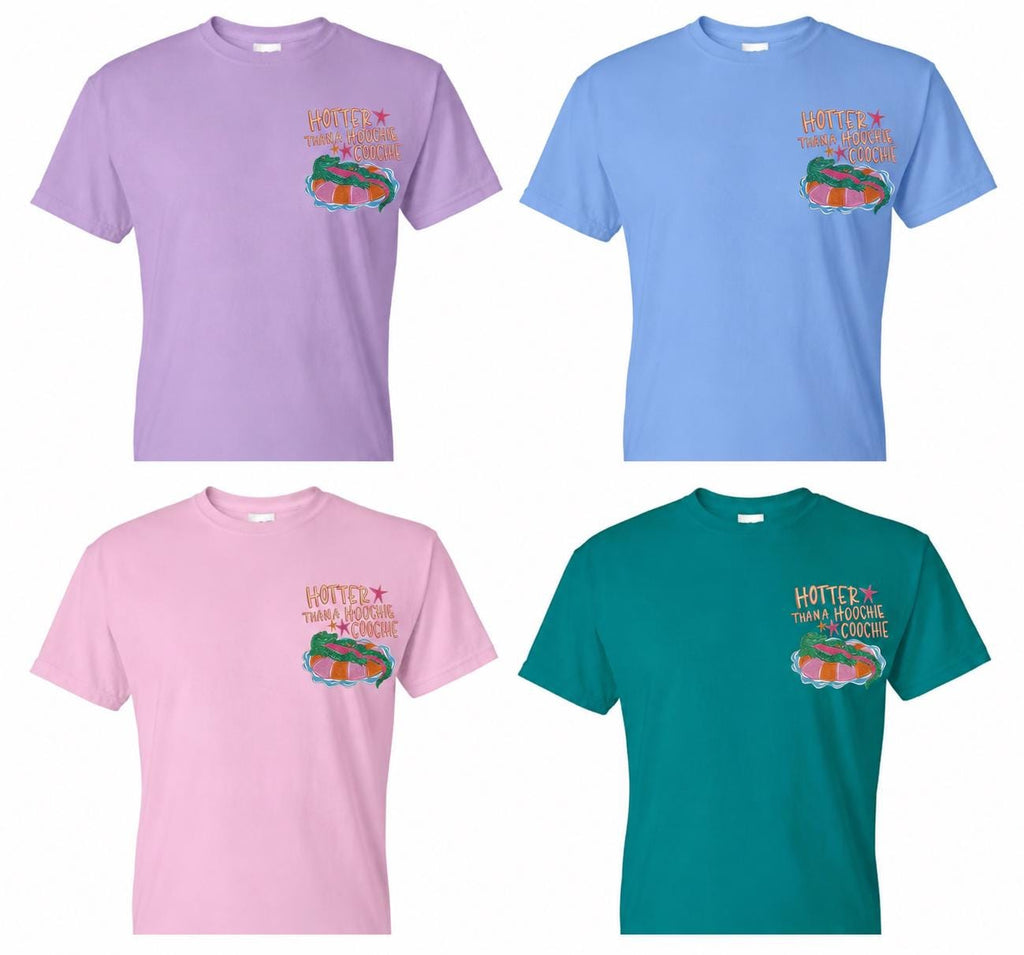 Hotter Than A Hoochie Coochie Embroidered Shirt, Funny Southern Tee, Alligator Pocket Tee, Country Girl Shirt, Summer Graphic T-Shirt